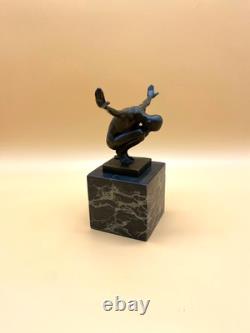 Bronze Swimmer Sculpture on a Black Marble Base after Milo