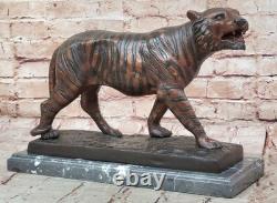 Bronze Tiger Sculpture Statue Figurine with Marble Base Signed Collection Fauna