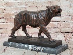 Bronze Tiger Sculpture Statue Figurine with Marble Base Signed Collection Fauna
