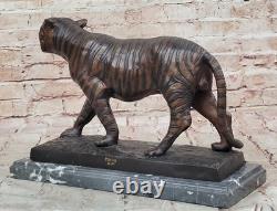 Bronze Tiger Sculpture Statue Figurine with Marble Base Signed Collection Fauna