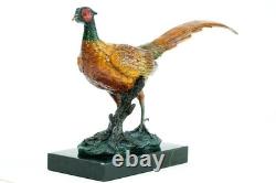 Bronze Viennese Style Pheasant Sculpture on a Black Marble Base, Signed