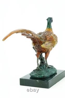 Bronze Viennese Style Pheasant Sculpture on a Black Marble Base, Signed