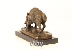 Bronze Wild Boar Sculpture on a Marble Base after Pierre Jules Mêne