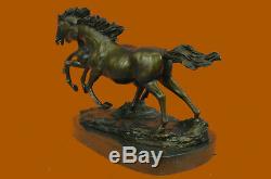 Bronze Wild Horses Marble Base Signed Statue Sculpture Figurine Hot Iron