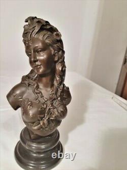 Bronze With Brown Patina, Bust Of Flora De A Carrier, On Black Marble Base