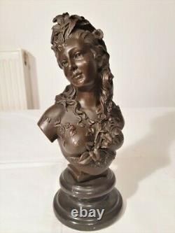 Bronze With Brown Patina, Bust Of Flora De A Carrier, On Black Marble Base