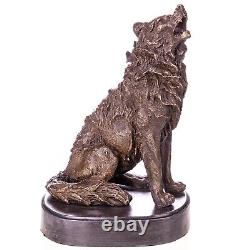 Bronze Wolf Sculpture on Black Marble after Barye