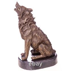 Bronze Wolf Sculpture on Black Marble after Barye