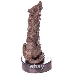 Bronze Wolf Sculpture on Black Marble after Barye