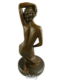 Bronze Woman Sculpture in Art Nouveau Style on Black Marble after Milo