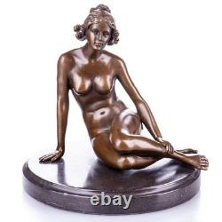 Bronze Woman Sculpture on a Black Marble Base after Jean Patoue