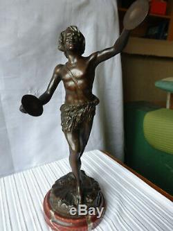Bronze Young Player Cymbales Signed Thillmanni Red Marble Base Early Twentieth