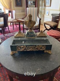 Bronze and Marble Inkwell Empire Signed Thomire