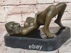 Bronze and Marble Sculpture of a Sensual Nude Woman, Signed Sexy Art