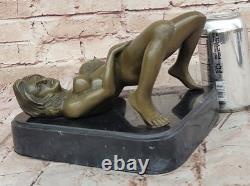 Bronze and Marble Sculpture of a Sensual Nude Woman, Signed Sexy Art