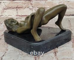 Bronze and Marble Sculpture of a Sensual Nude Woman, Signed Sexy Art
