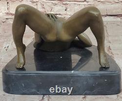 Bronze and Marble Sculpture of a Sensual Nude Woman, Signed Sexy Art