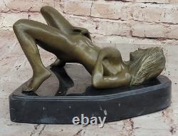 Bronze and Marble Sculpture of a Sensual Nude Woman, Signed Sexy Art