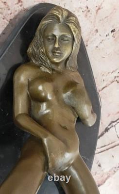 Bronze and Marble Sculpture of a Sensual Nude Woman, Signed Sexy Art