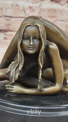 Bronze and Marble Statue Sculpture No. Signed Erotic Nude Woman