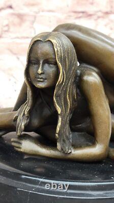 Bronze and Marble Statue Sculpture No. Signed Erotic Nude Woman