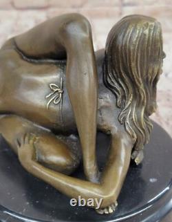 Bronze and Marble Statue Sculpture No. Signed Erotic Nude Woman