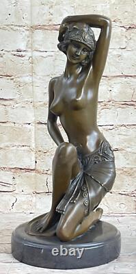 Bronze and Marble Statue Sculpture of a Sensual Naked Woman Signed Art Sexy