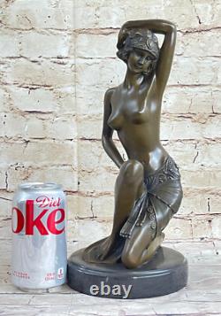 Bronze and Marble Statue Sculpture of a Sensual Naked Woman Signed Art Sexy