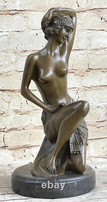 Bronze and Marble Statue Sculpture of a Sensual Naked Woman Signed Art Sexy