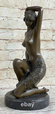 Bronze and Marble Statue Sculpture of a Sensual Naked Woman Signed Art Sexy