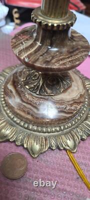 Bronze and marble lamp with blue-grey glass tulip signed Vianne 40x17 good condition