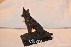 Bronze animalier: shepherd dog by A. Laplanche (1854–1935), marble base