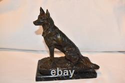 Bronze animalier: shepherd dog by A. Laplanche (1854–1935), marble base