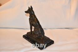 Bronze animalier: shepherd dog by A. Laplanche (1854–1935), marble base