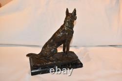 Bronze animalier: shepherd dog by A. Laplanche (1854–1935), marble base