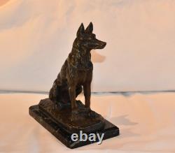 Bronze animalier: shepherd dog by A. Laplanche (1854–1935), marble base
