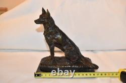 Bronze animalier: shepherd dog by A. Laplanche (1854–1935), marble base