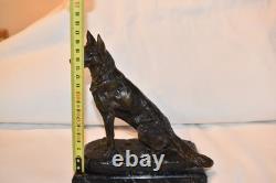 Bronze animalier: shepherd dog by A. Laplanche (1854–1935), marble base