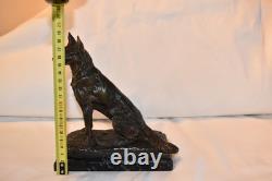 Bronze animalier: shepherd dog by A. Laplanche (1854–1935), marble base