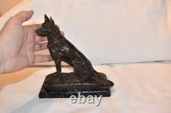 Bronze animalier: shepherd dog by A. Laplanche (1854–1935), marble base