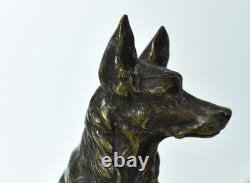Bronze animalier: shepherd dog by A. Laplanche (1854–1935), marble base