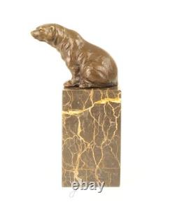 Bronze bear sculpture on a black marble base after Milo