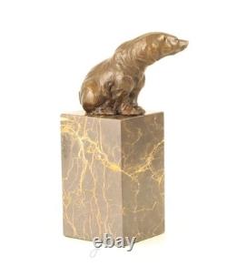 Bronze bear sculpture on a black marble base after Milo