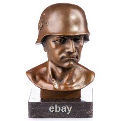 Bronze bust of a soldier on black marble After Fisher