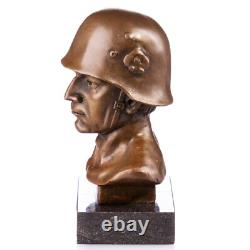 Bronze bust of a soldier on black marble After Fisher