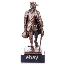 Bronze sculpture of Benjamin Franklin on a black marble pedestal Signed