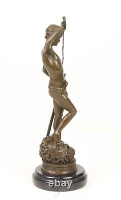 Bronze sculpture of David on a black marble base after Antonin Mercier