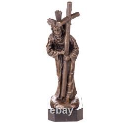 Bronze sculpture of Jesus with cross on black marble after Valli