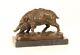 Bronze Sculpture Of A Wild Boar On A Black Marble, Signed