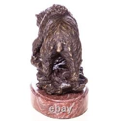 Bronze sculpture of a bear with a fish on a marble base after Milo